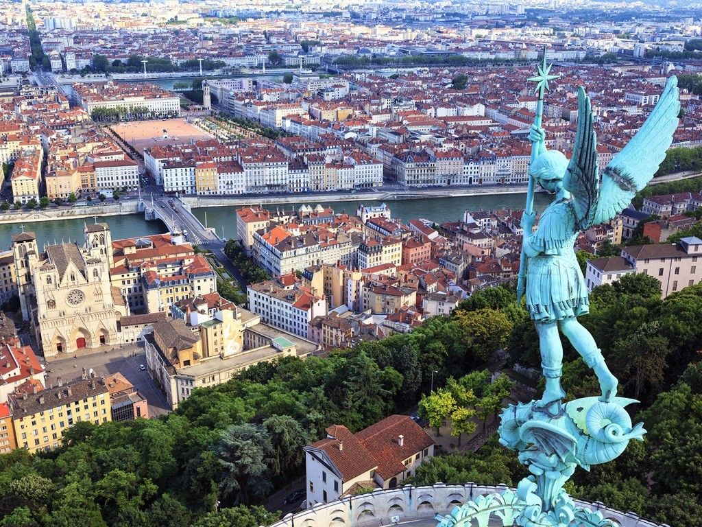 Famous view of Lyon from the top of Notre Dame de Fourviere 
